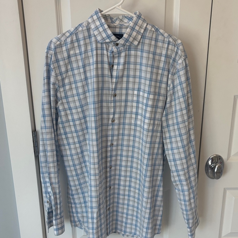 Johnnie-O Men's Blue Plaid Long-Sleeve Button-Up Shirt